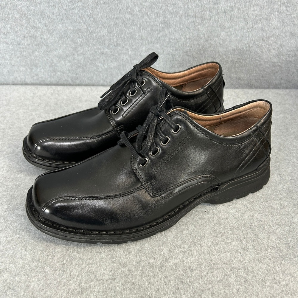 Clarks Wrangler Black Leather Lace Up Oxford Dress Shoes Office Mens Size 10 M - Picture 4 of 12